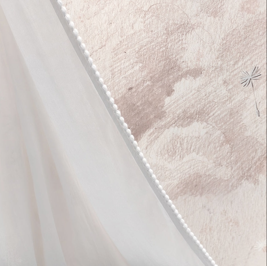 Baldachin PEARL pure white aus Baumwolle, Baumwollperlen am Rand