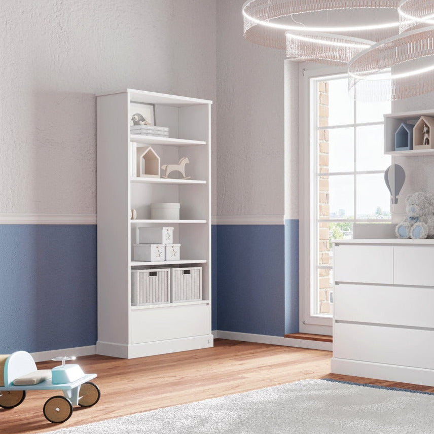Bookcase PRESTIGE with drawer in white | Modern bookcase for children room | Baby room furniture | Bookcase baby room | White bookcase | Bookcase modern design