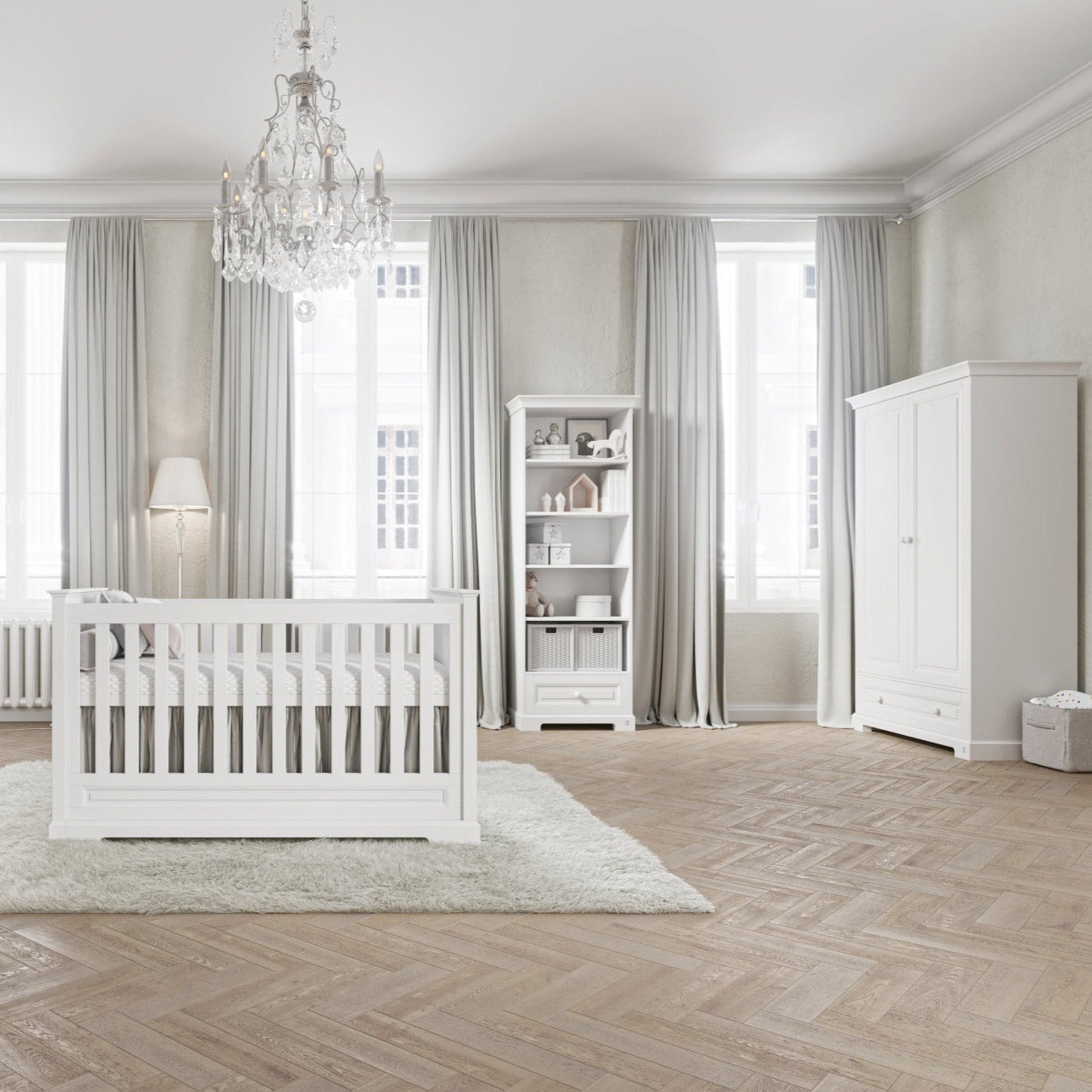 Wardrobe ROYAL with 2 doors & 1 drawer | Classic wardrobe ROYAL | Wardrobe classic design | Wardrobe baby room | Exclusive baby furniture | 4 in 1 convertible baby bed ROYAL II