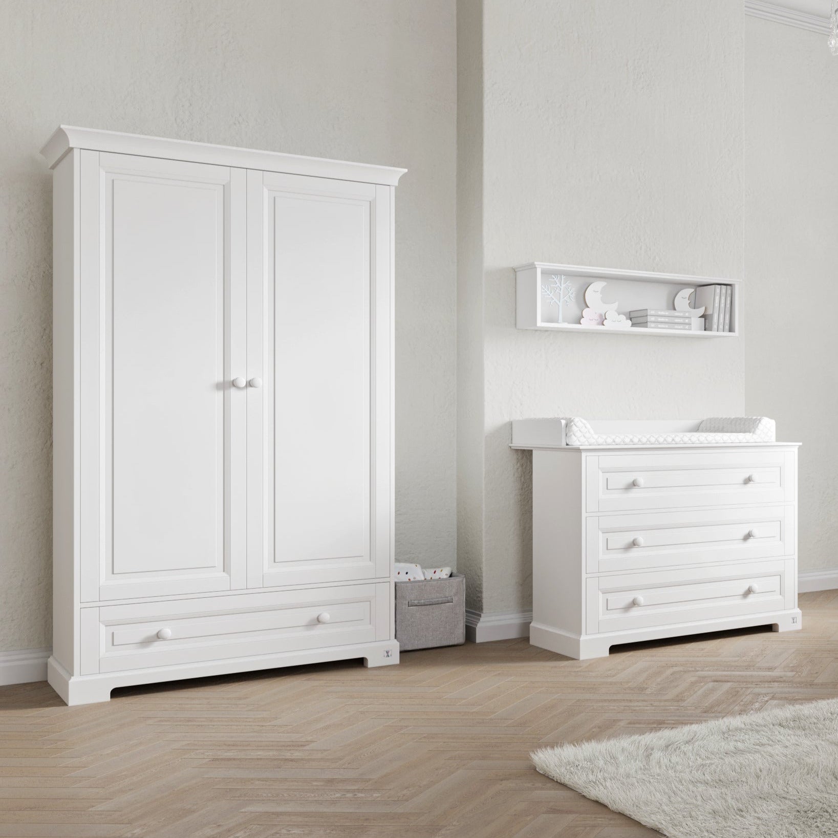 Wardrobe ROYAL with 2 doors & 1 drawer | Classic wardrobe ROYAL | Wardrobe classic design | Wardrobe baby room | Exclusive baby furniture