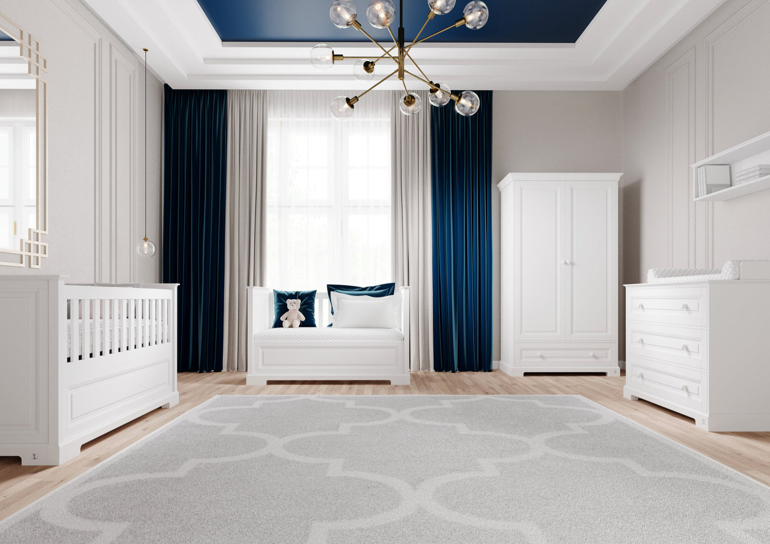 Babyzimmer Kollektion Royal weiß mit blauen Akzenten