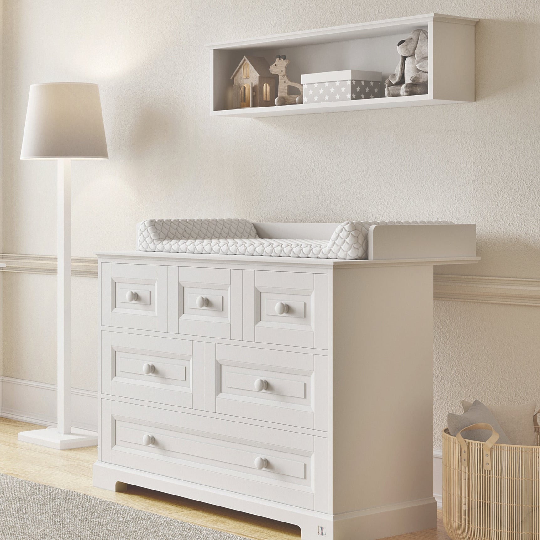 wall shelf ROYAL above chest ROYAL 3-2-1 in white | wall shelf for kids room | Wall shelf classic design