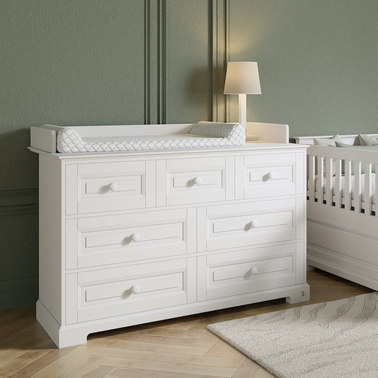 Big chest of drawers ROYAL 3-2-2 with 7 drawers | Wide changing table | Changing table 140 cm | Chest with 7 drawers | Premium baby & kids furniture