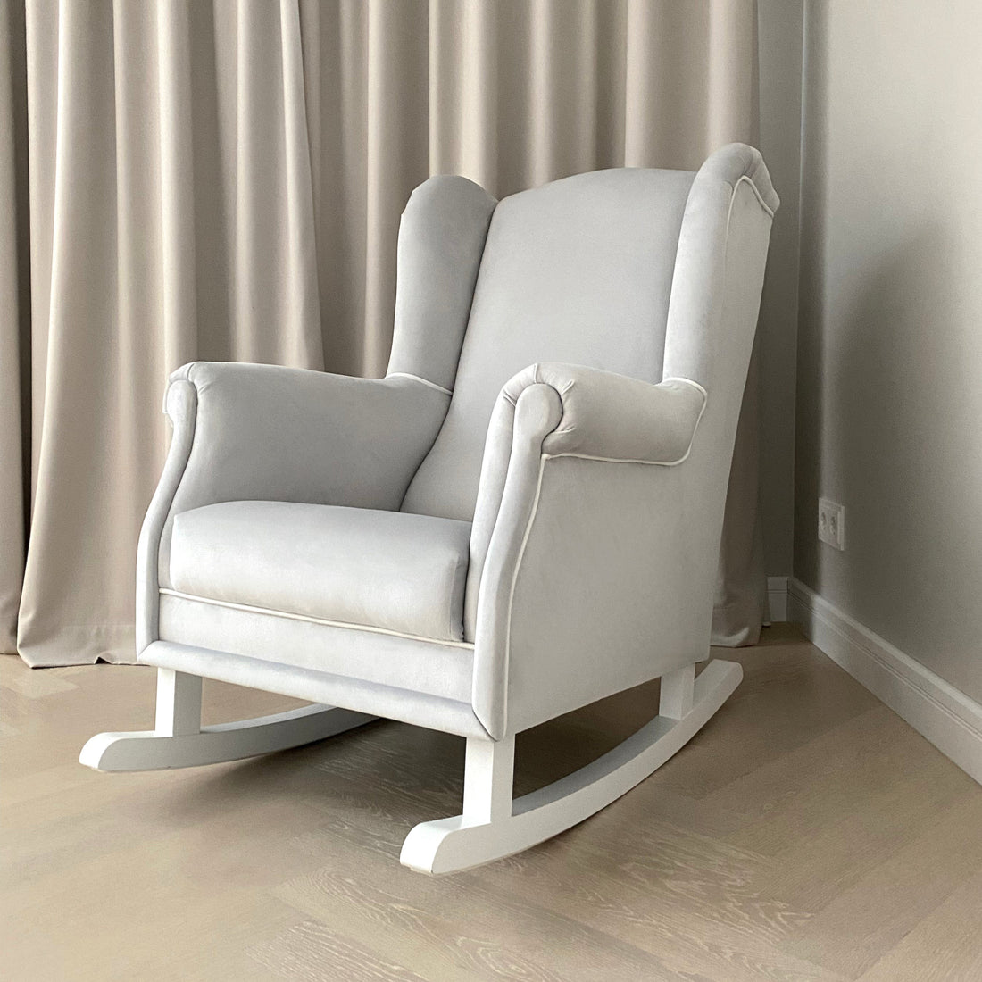 Rocking nursing chair PRESTIGE silver-grey | handcrafted rocking nursing chair | luxury baby furniture | grey nursing rocking chair