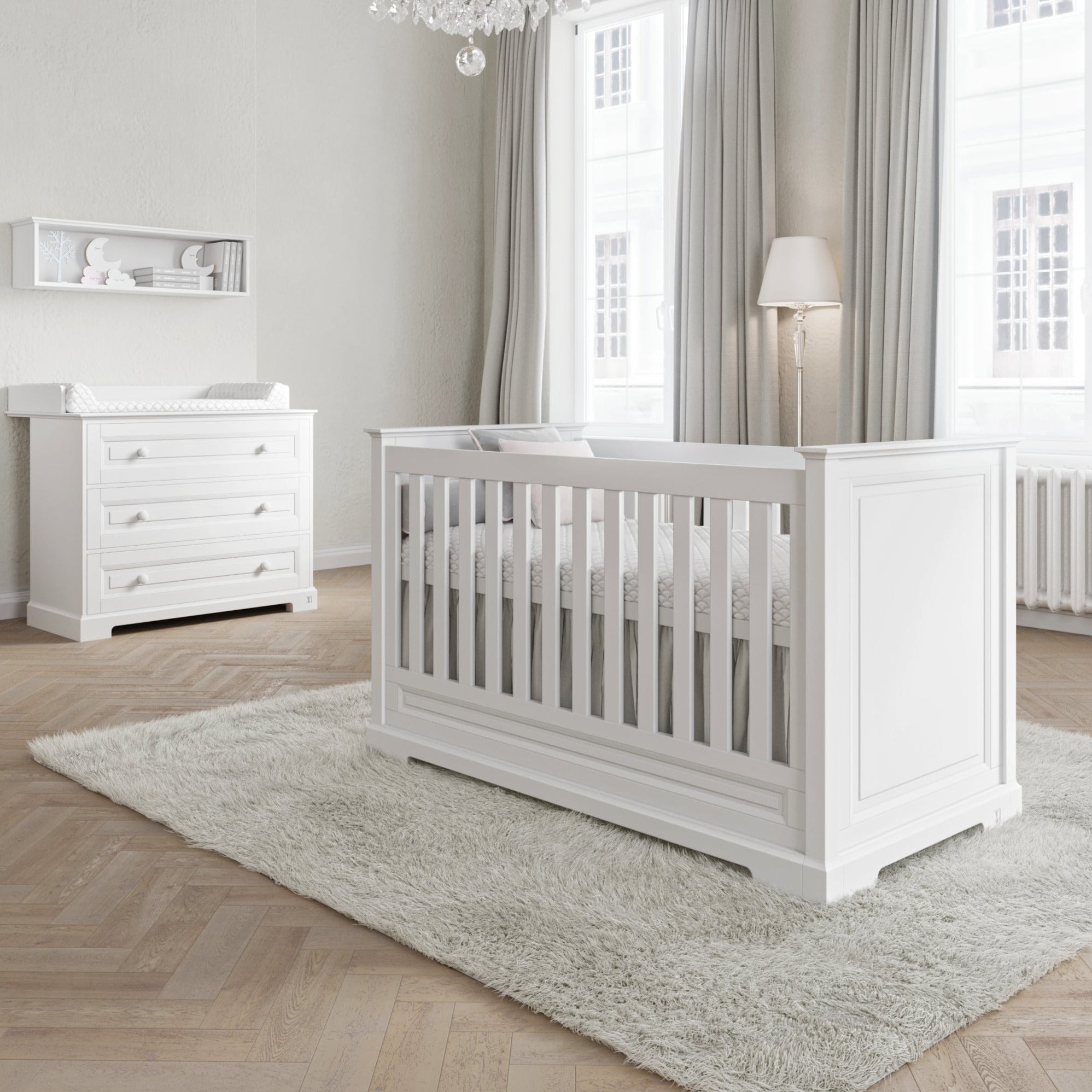 4 in 1 baby bed ROYAL II 70x140 cm white | convertible cot bed | luxury baby furniture