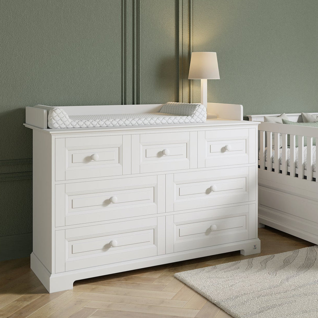 Big chest of drawers ROYAL 3-2-2 with 7 drawers | Wide changing table | Changing table 140 cm | Chest with 7 drawers | Premium baby & kids furniture