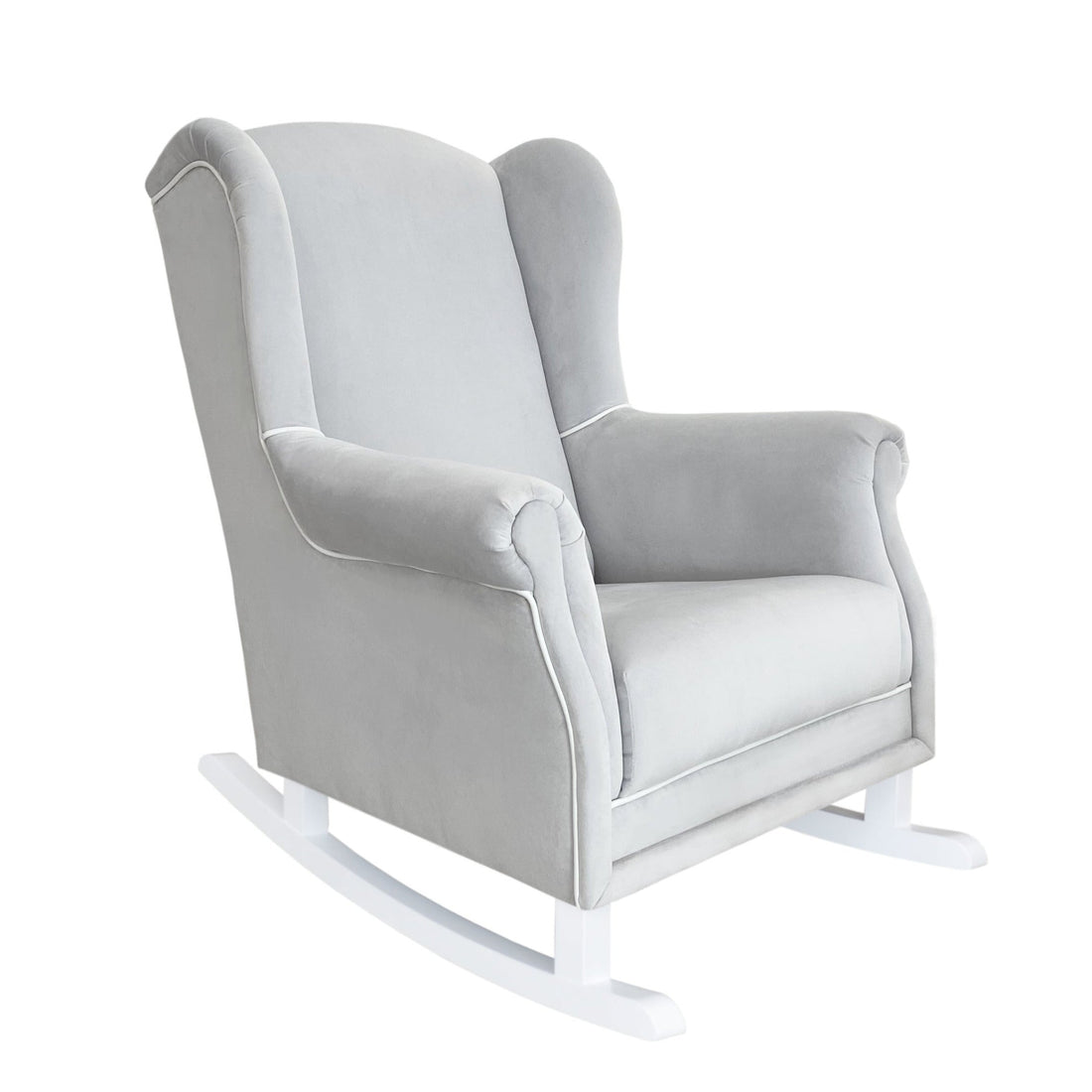Rocking nursing chair PRESTIGE silver-grey | handcrafted rocking nursing chair | luxury baby furniture | light grey nursing rocking chair
