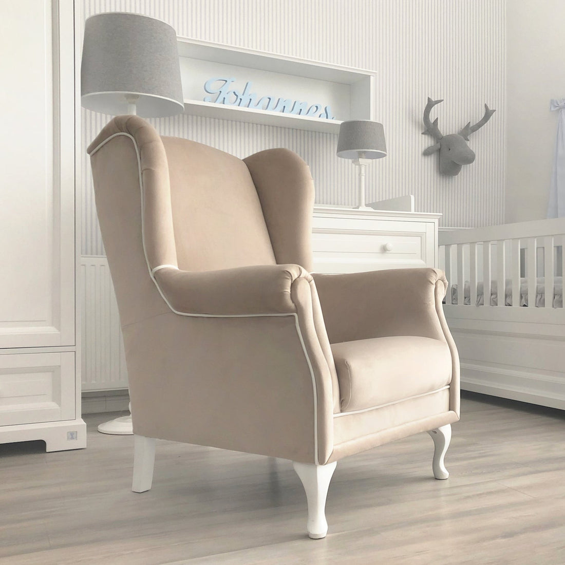 Nursing chair PRESTIGE sand beige | handcrafted nursing chair | luxury baby furniture | relaxing nursing chair